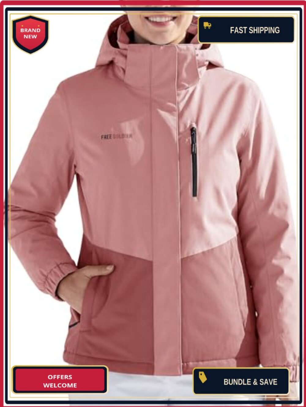Waterproof Fleece Lined Ski Jacket Windproof Hooded Winter Coat